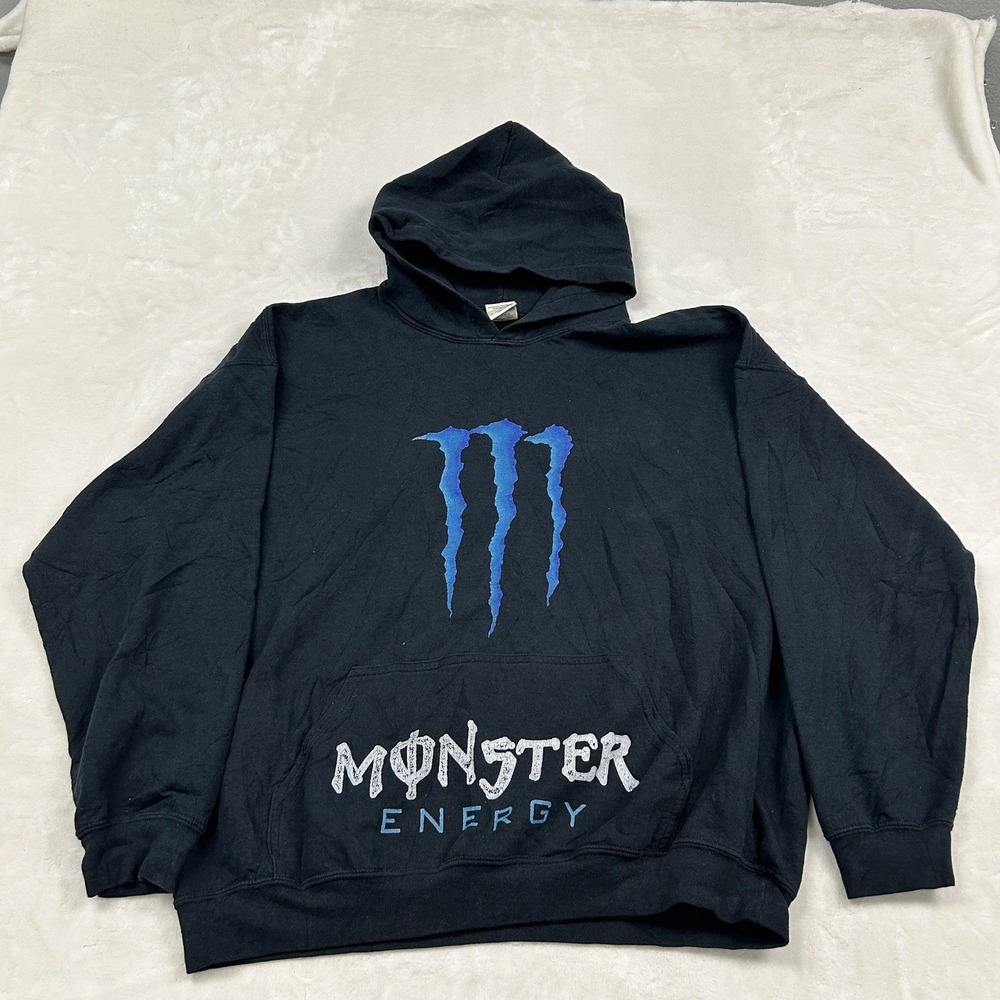 Gildan Monster Energy Hoodie Mens XL Black Blue Claw Graphic Pullover